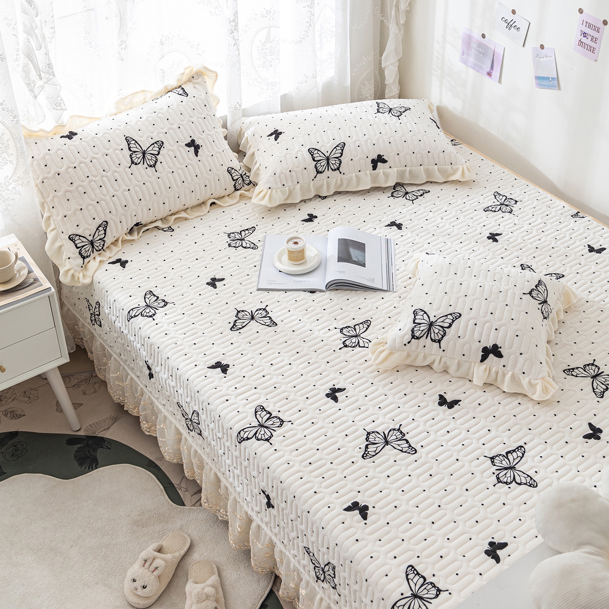 91家纺网 家纺一手货源 找家纺 美优兰 2025秋冬新款牛奶绒榻榻米垫床盖（可定制） 蝶梦