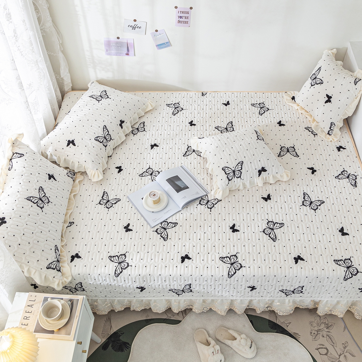 91家纺网 家纺一手货源 找家纺 美优兰 2025秋冬新款牛奶绒榻榻米垫床盖（可定制） 蝶梦