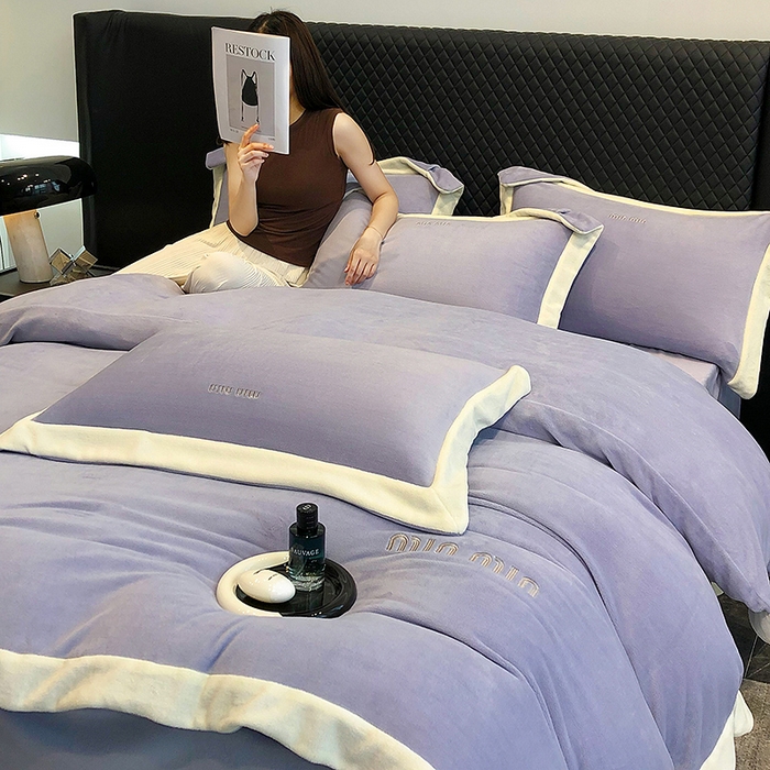 91家纺网 家纺一手货源 找家纺 （总）懒猫家纺 2025新款牛奶绒刺绣四件套-贝利