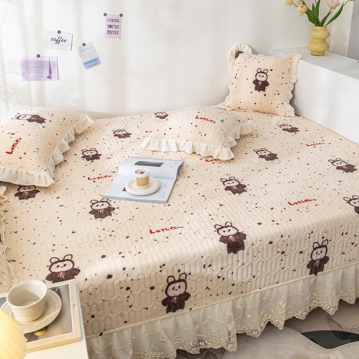 91家纺网 家纺一手货源 找家纺 美优兰 2025秋冬新款牛奶绒榻榻米垫床盖（可定制） 拉兔兔