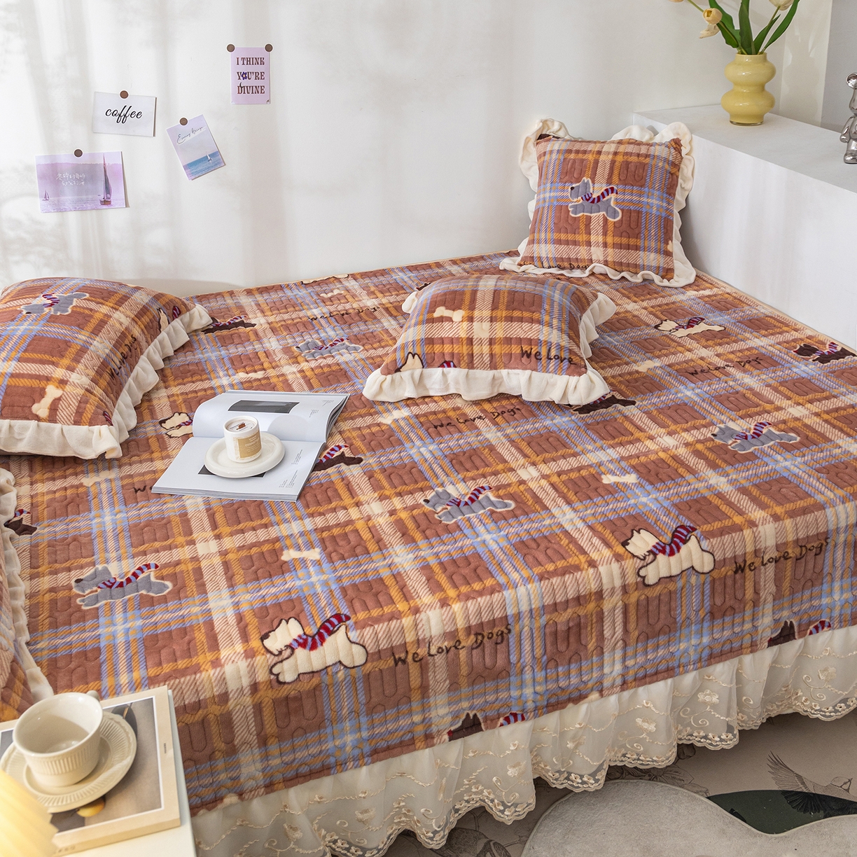 91家纺网 家纺一手货源 找家纺 美优兰 2025秋冬新款牛奶绒榻榻米垫床盖（可定制）美拉小狗