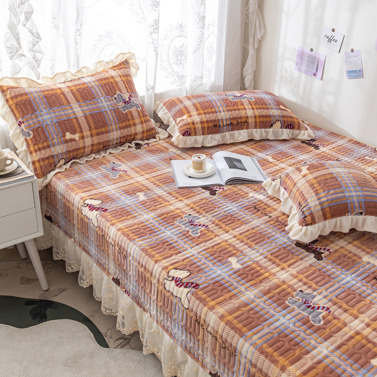 91家纺网 家纺一手货源 找家纺 美优兰 2025秋冬新款牛奶绒榻榻米垫床盖（可定制）美拉小狗