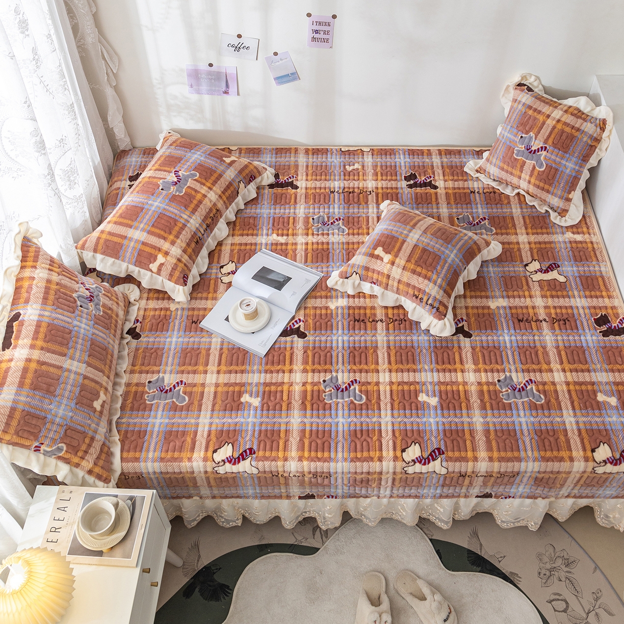 91家纺网 家纺一手货源 找家纺 美优兰 2025秋冬新款牛奶绒榻榻米垫床盖（可定制）美拉小狗