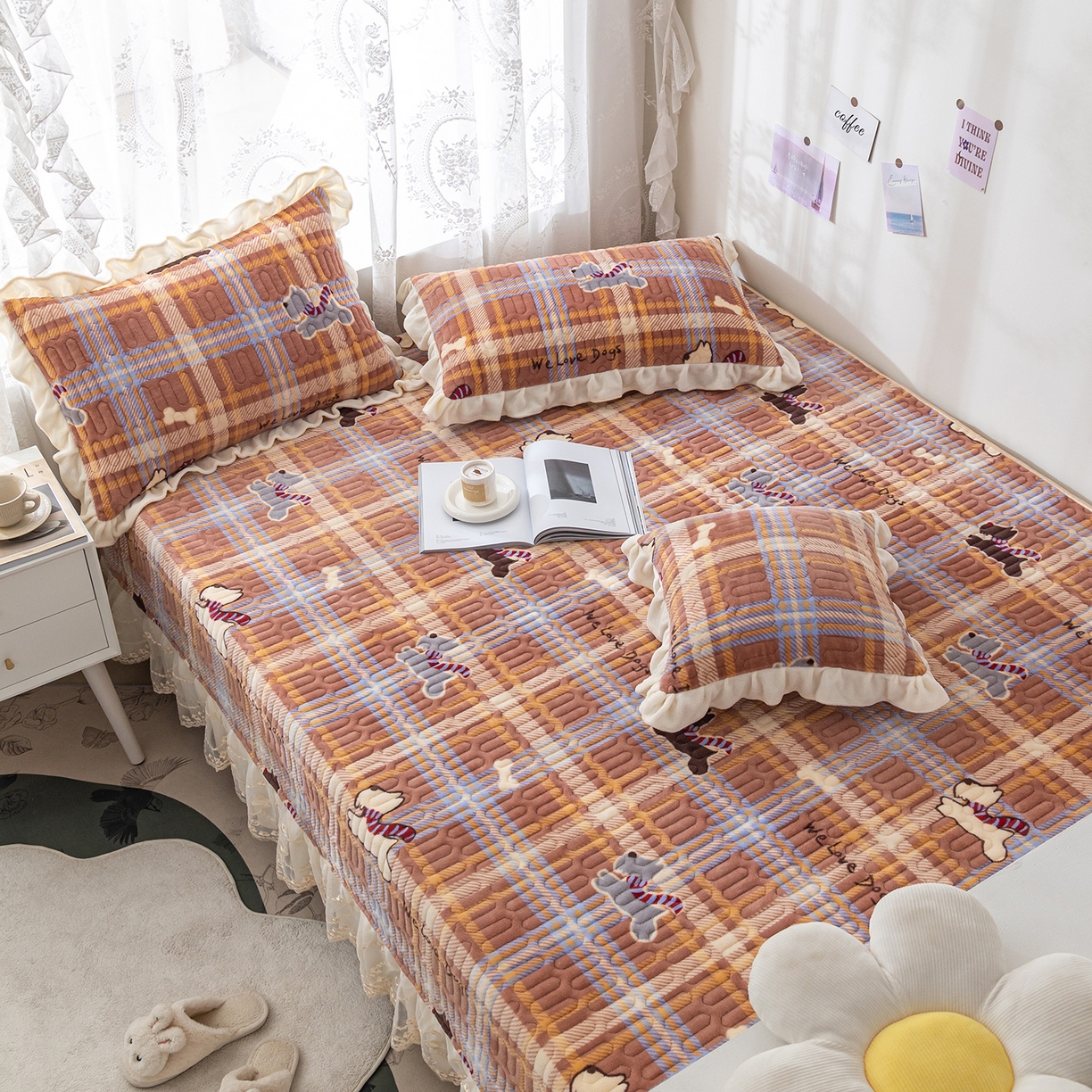 91家纺网 家纺一手货源 找家纺 美优兰 2025秋冬新款牛奶绒榻榻米垫床盖（可定制）美拉小狗