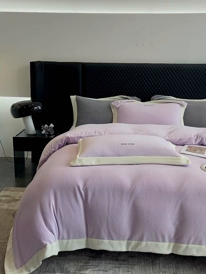 91家纺网 家纺一手货源 找家纺 懒猫家纺 2025新款牛奶绒刺绣四件套-贝利 贝利-香芋紫