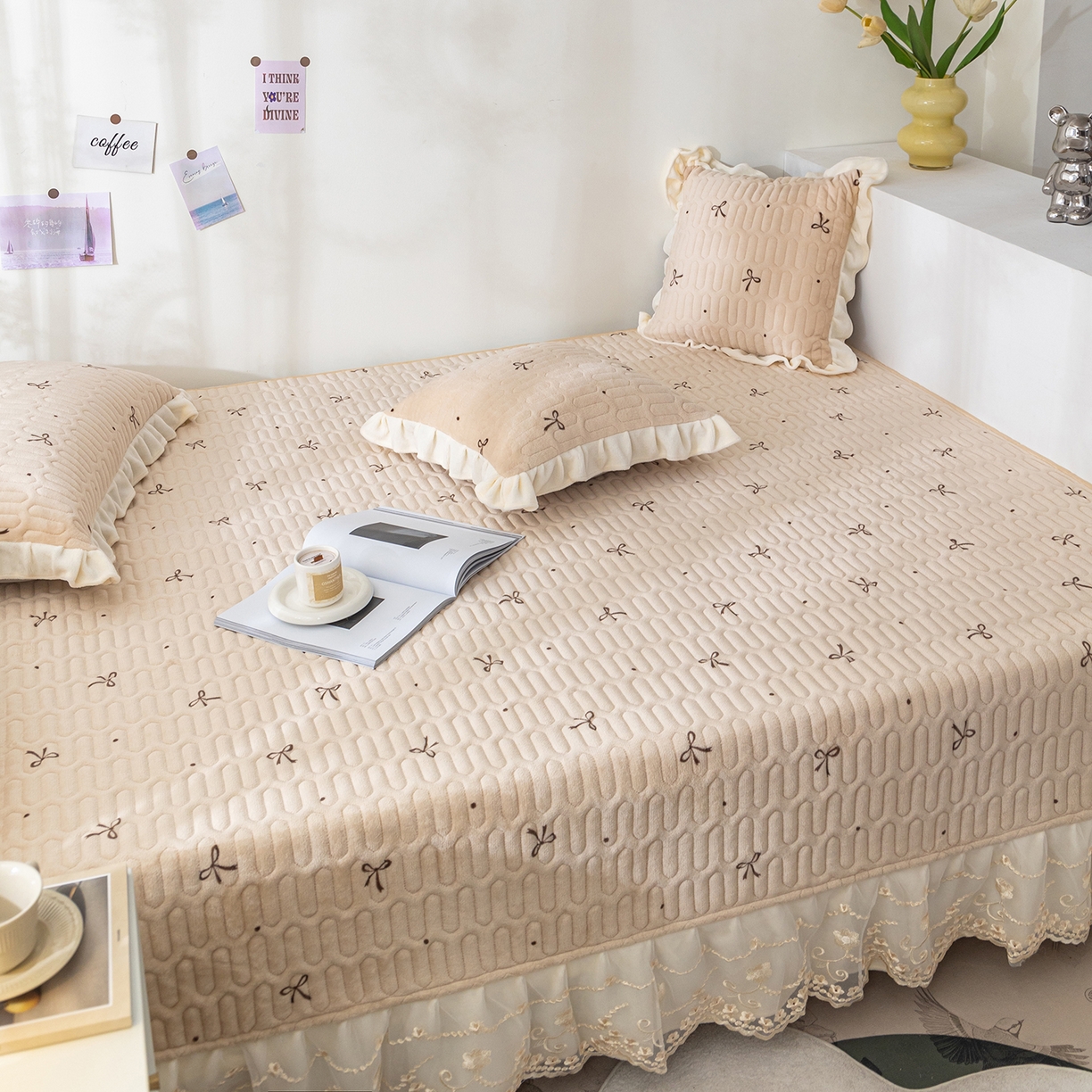 91家纺网 家纺一手货源 找家纺 美优兰 2025秋冬新款牛奶绒榻榻米垫床盖（可定制）如意结