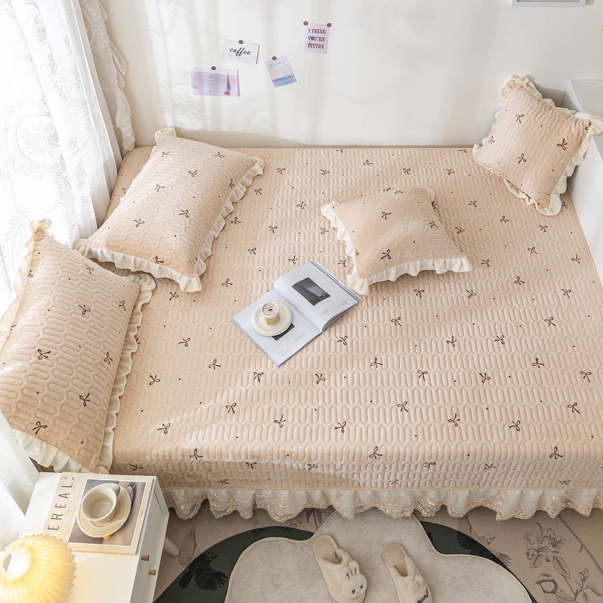 91家纺网 家纺一手货源 找家纺 美优兰 2025秋冬新款牛奶绒榻榻米垫床盖（可定制）如意结