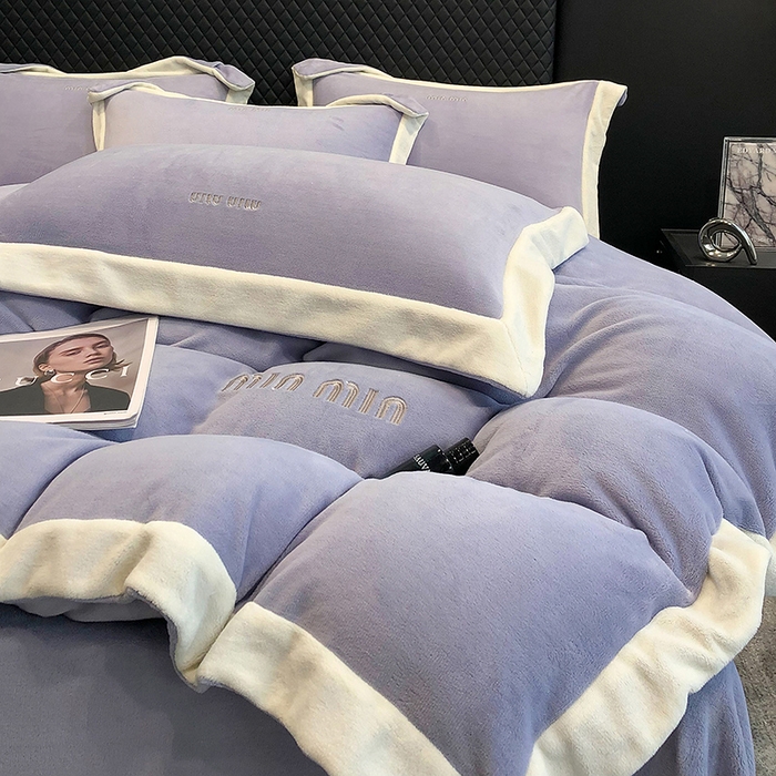 91家纺网 家纺一手货源 找家纺 懒猫家纺 2025新款牛奶绒刺绣四件套-贝利 贝利-薰衣草紫