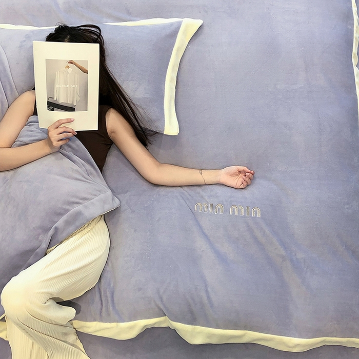 91家纺网 家纺一手货源 找家纺 懒猫家纺 2025新款牛奶绒刺绣四件套-贝利 贝利-薰衣草紫