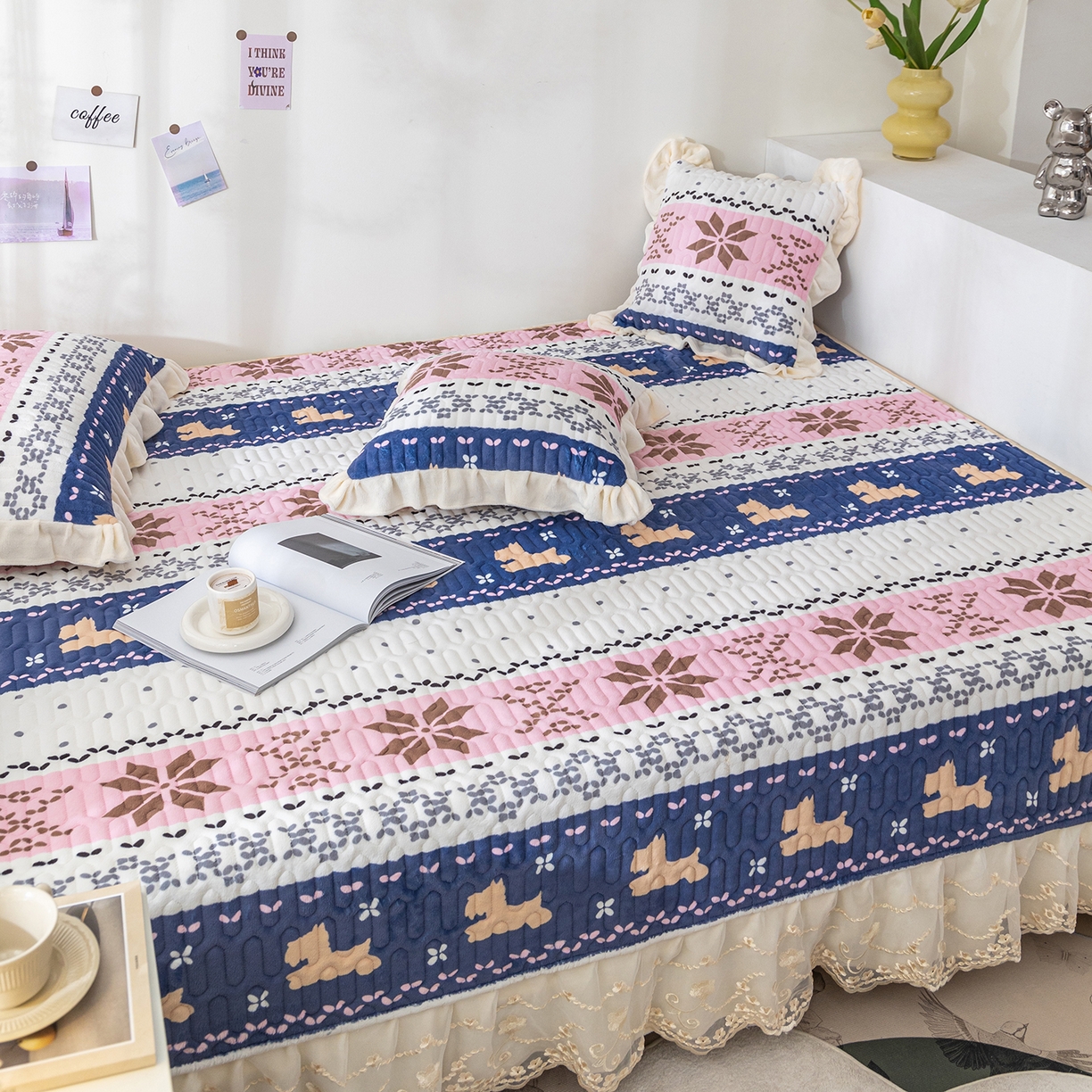 91家纺网 家纺一手货源 找家纺 美优兰 2025秋冬新款牛奶绒榻榻米垫床盖（可定制）圣诞叶