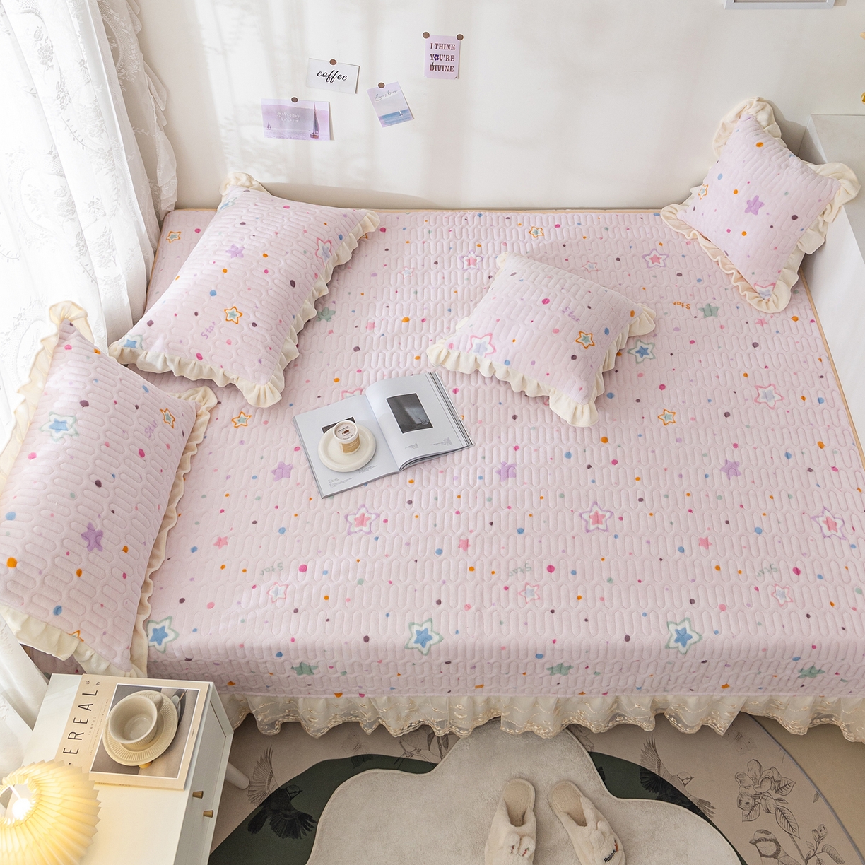 91家纺网 家纺一手货源 找家纺 美优兰 2025秋冬新款牛奶绒榻榻米垫床盖（可定制）心愿