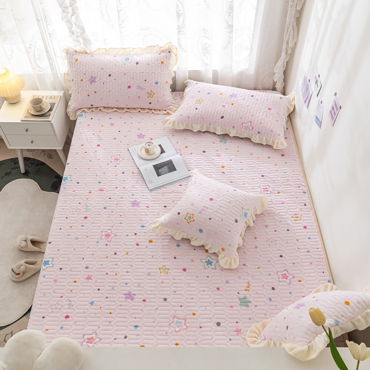 91家纺网 家纺一手货源 找家纺 美优兰 2025秋冬新款牛奶绒榻榻米垫床盖（可定制）心愿