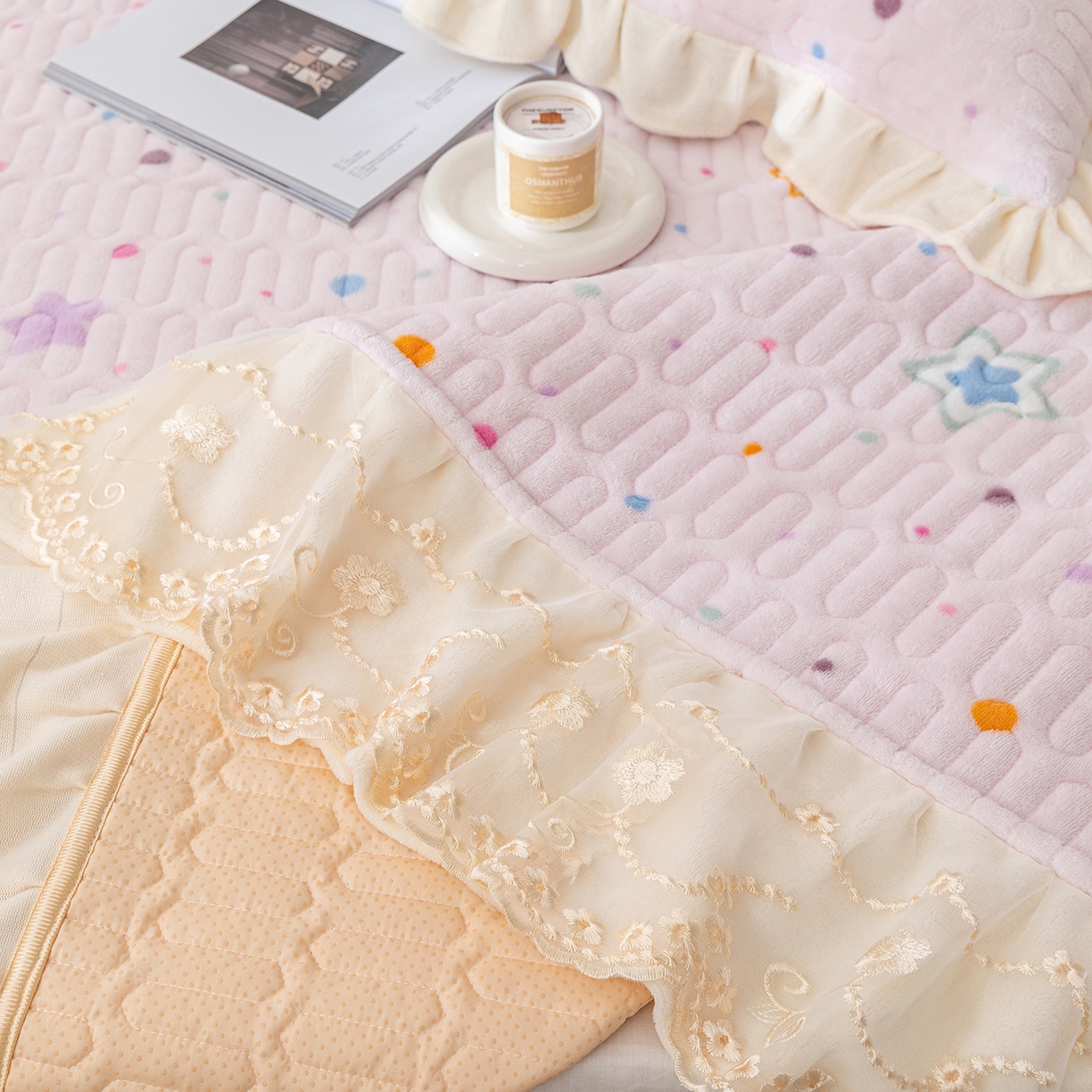 91家纺网 家纺一手货源 找家纺 美优兰 2025秋冬新款牛奶绒榻榻米垫床盖（可定制）心愿