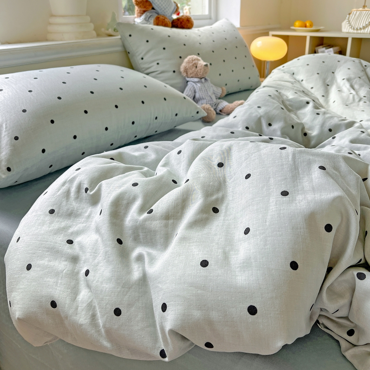 91家纺网 家纺一手货源 找家纺 一比一家纺 2025新款全棉双层纱四件套 抹茶啵啵