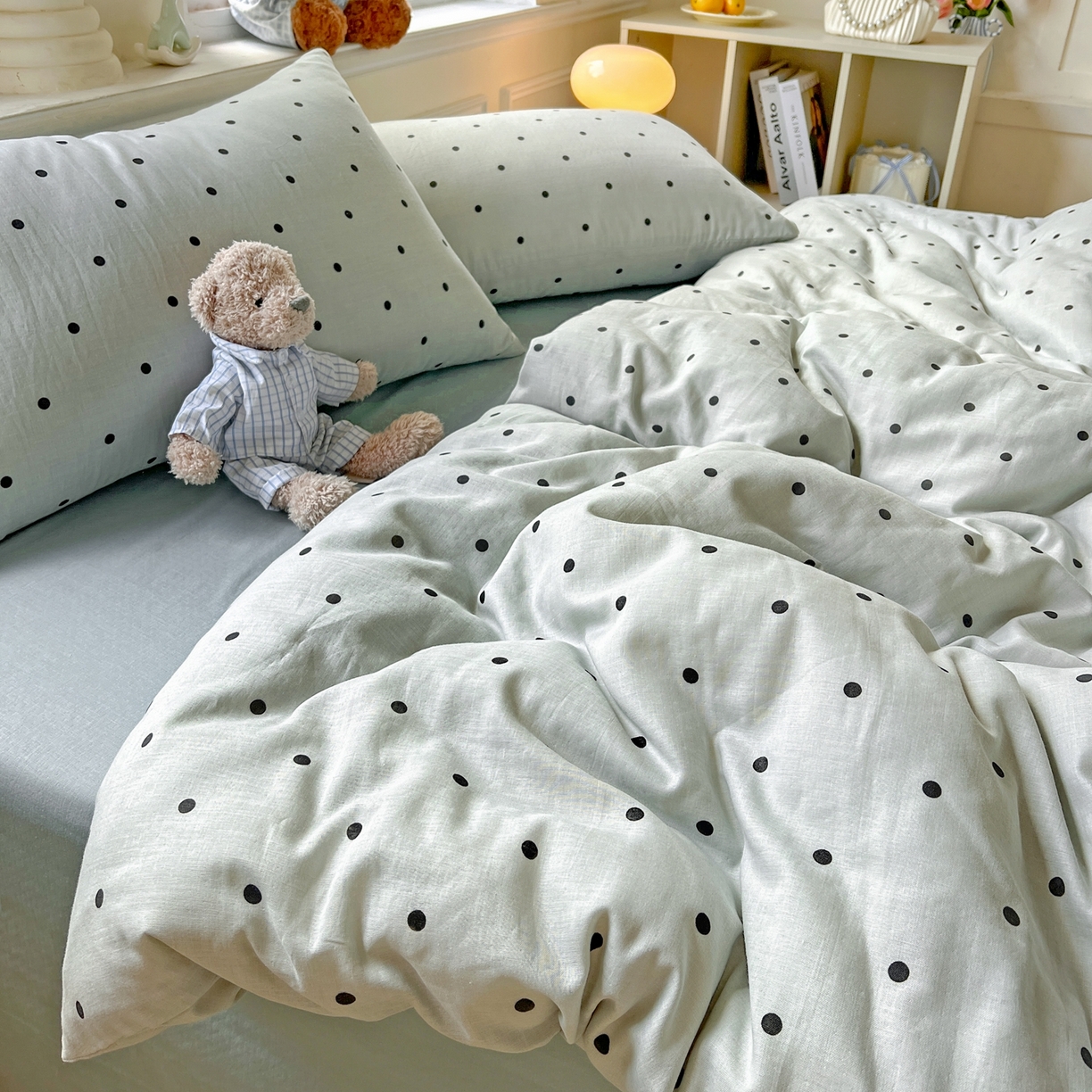 91家纺网 家纺一手货源 找家纺 一比一家纺 2025新款全棉双层纱四件套 抹茶啵啵