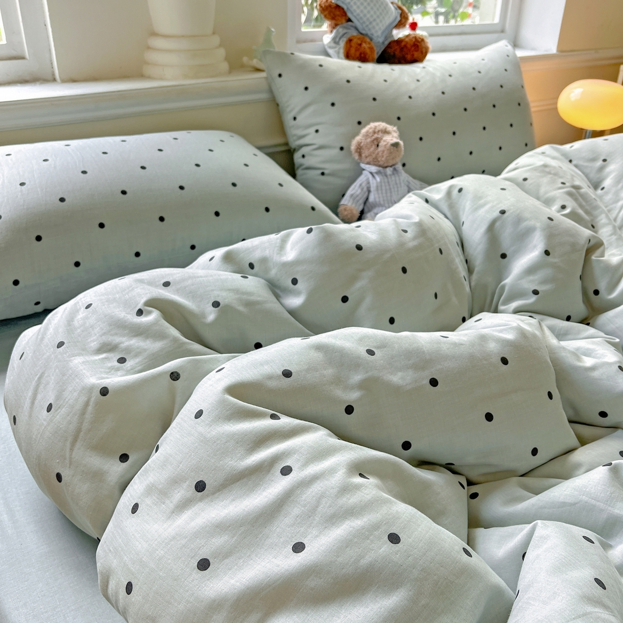 91家纺网 家纺一手货源 找家纺 一比一家纺 2025新款全棉双层纱四件套 抹茶啵啵