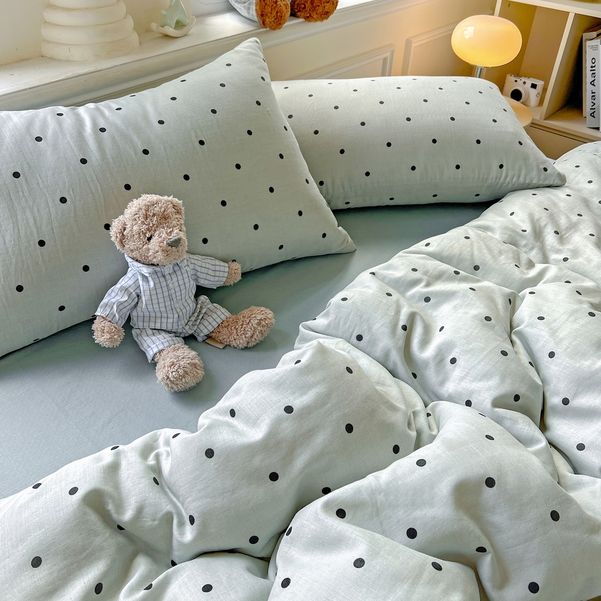 91家纺网 家纺一手货源 找家纺 一比一家纺 2025新款全棉双层纱四件套 抹茶啵啵