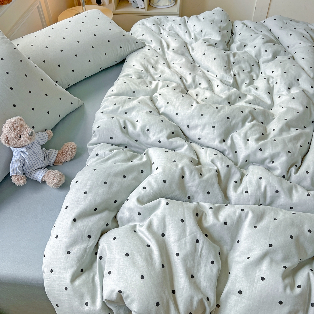 91家纺网 家纺一手货源 找家纺 一比一家纺 2025新款全棉双层纱四件套 抹茶啵啵