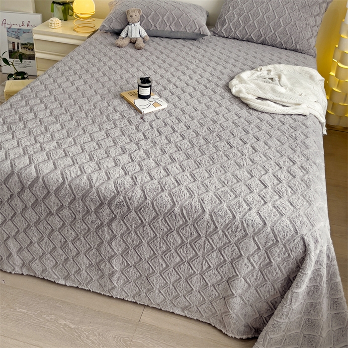 91家纺网 家纺一手货源 找家纺 名兮家居 2025新款立体加厚仿兔绒床单床笠单件 波浪-灰