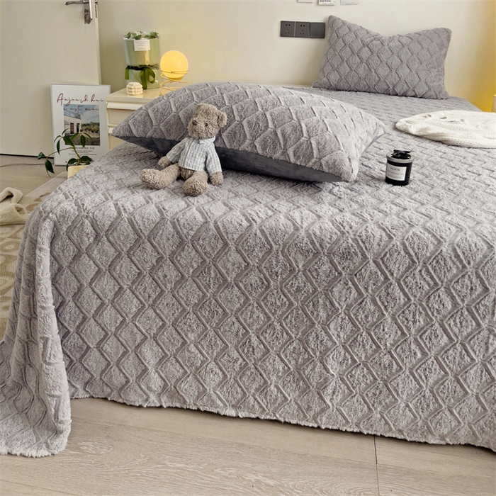 91家纺网 家纺一手货源 找家纺 名兮家居 2025新款立体加厚仿兔绒床单床笠单件 波浪-灰