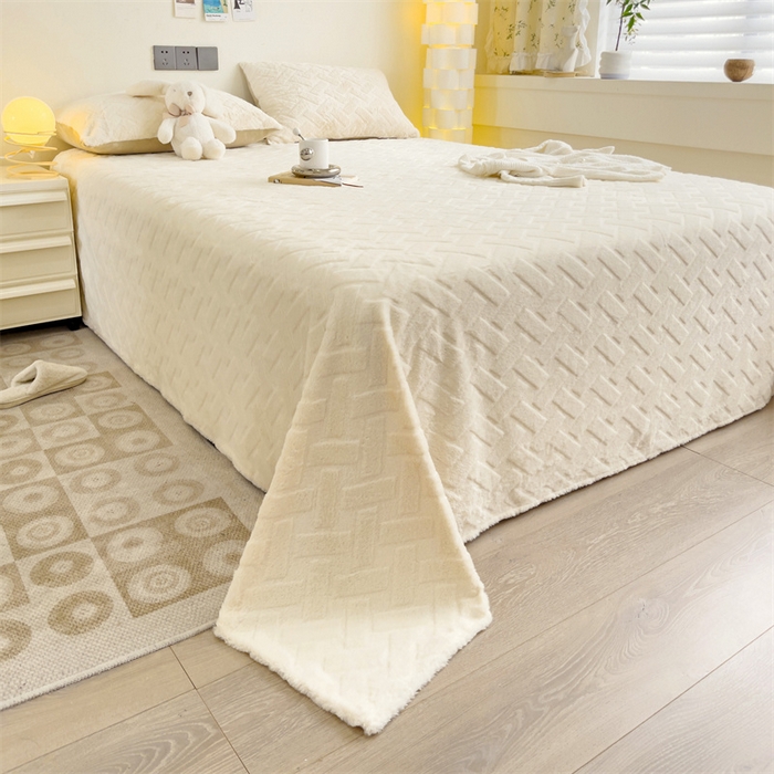 91家纺网 家纺一手货源 找家纺 名兮家居 2025新款立体加厚仿兔绒床单床笠单件 几何生活