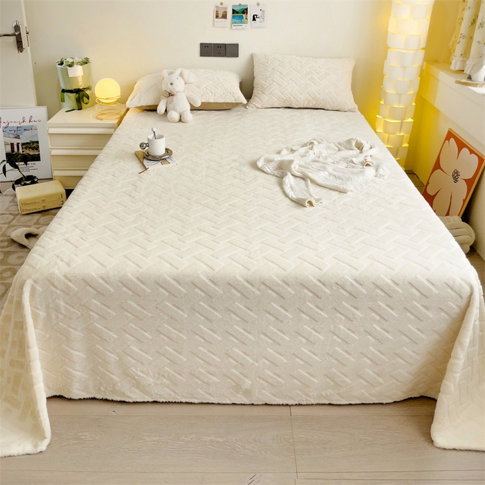 91家纺网 家纺一手货源 找家纺 名兮家居 2025新款立体加厚仿兔绒床单床笠单件 几何生活