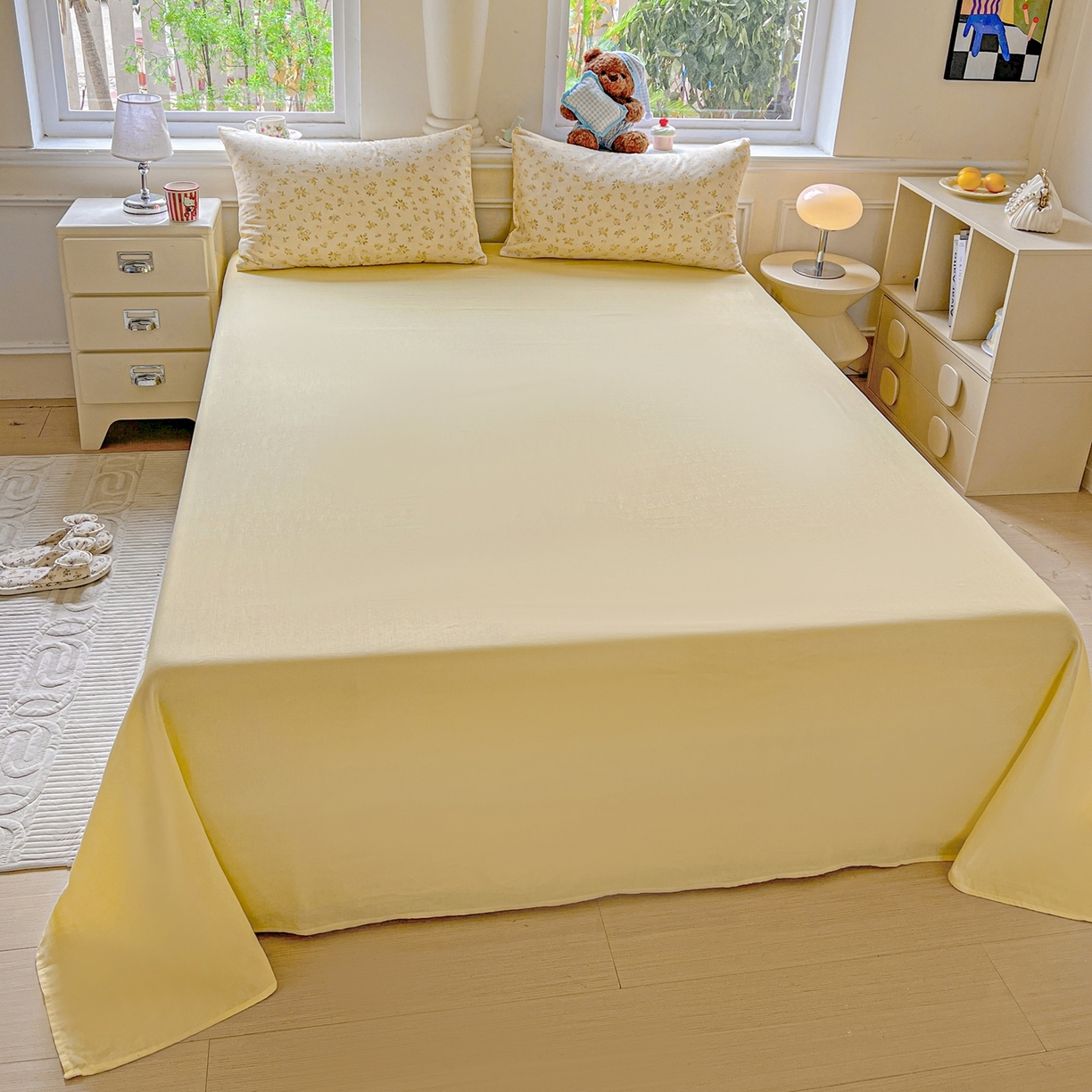 91家纺网 家纺一手货源 找家纺 一比一家纺 2025新款全棉双层纱四件套 小晴天