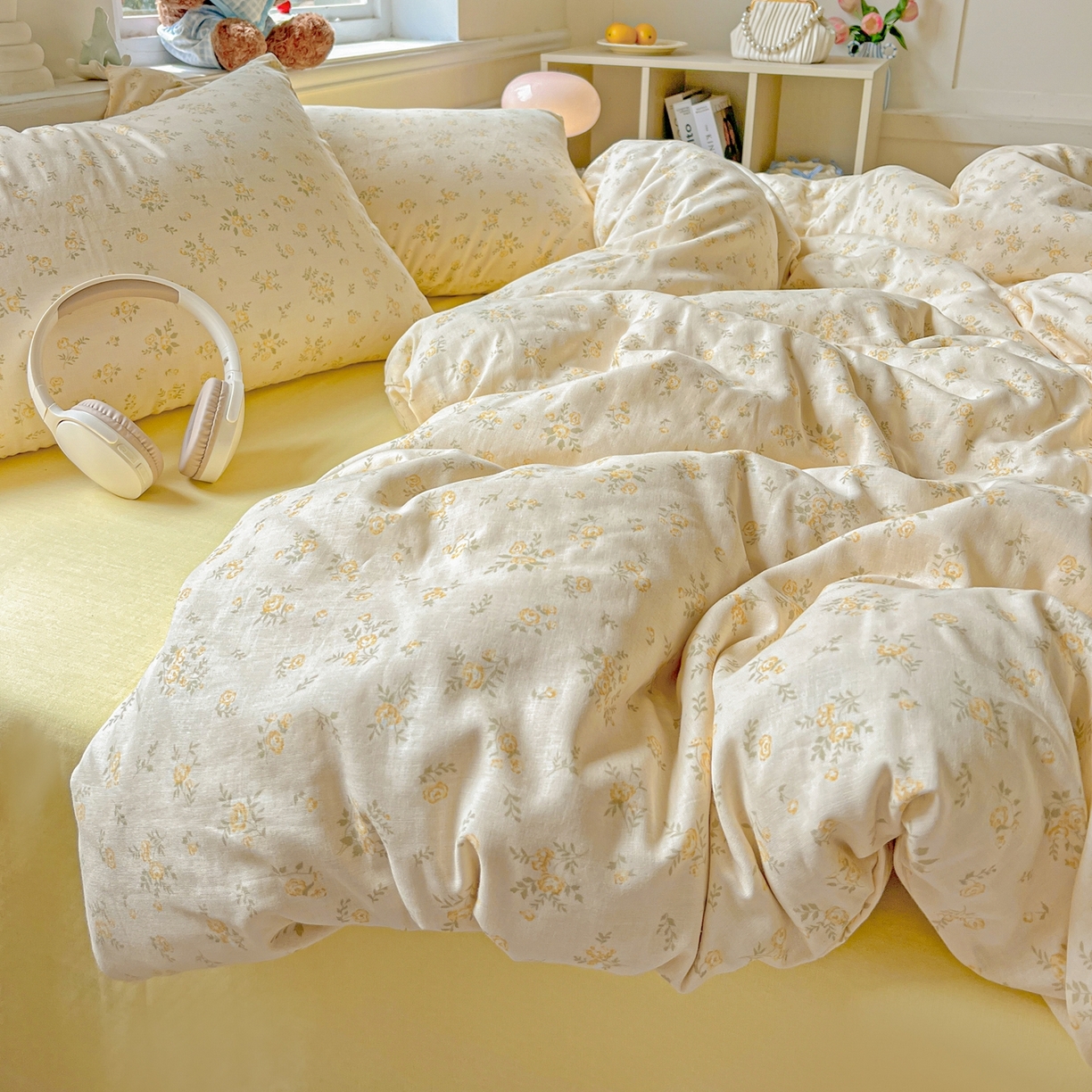 91家纺网 家纺一手货源 找家纺 一比一家纺 2025新款全棉双层纱四件套 小晴天