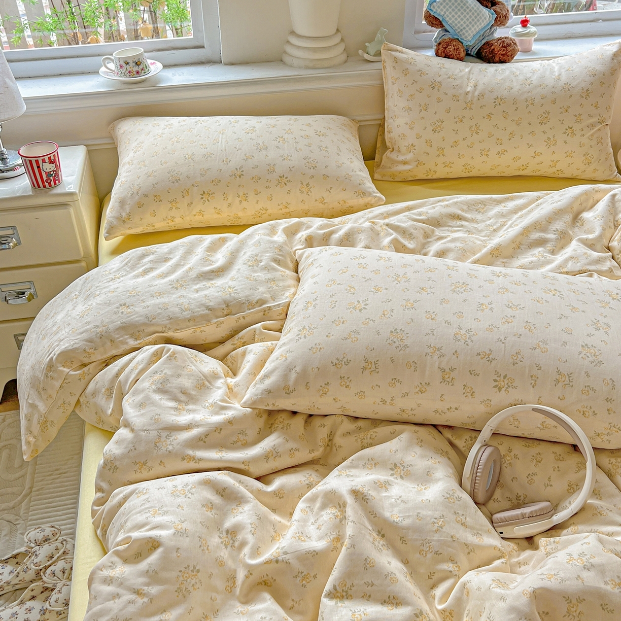 91家纺网 家纺一手货源 找家纺 一比一家纺 2025新款全棉双层纱四件套 小晴天