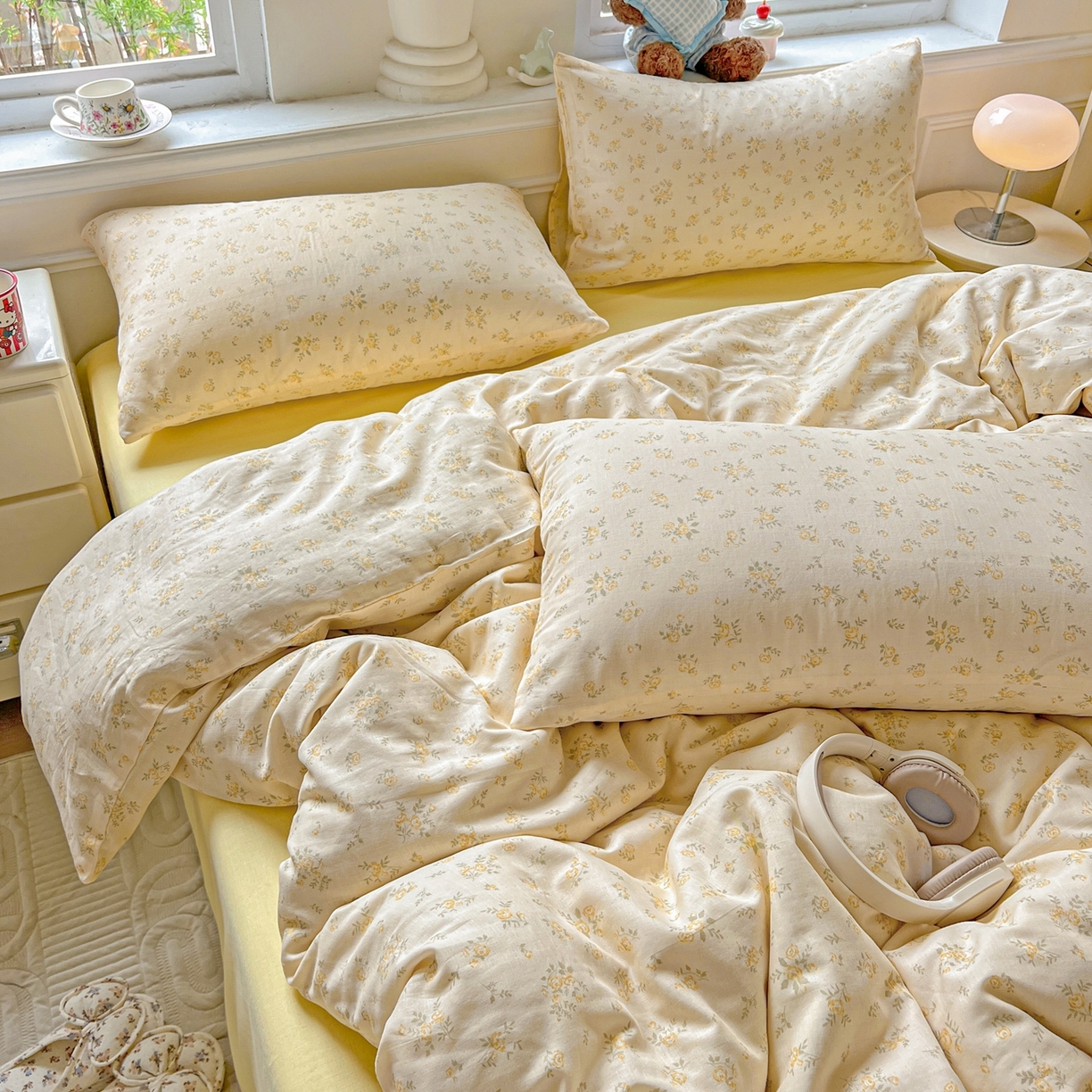 91家纺网 家纺一手货源 找家纺 一比一家纺 2025新款全棉双层纱四件套 小晴天