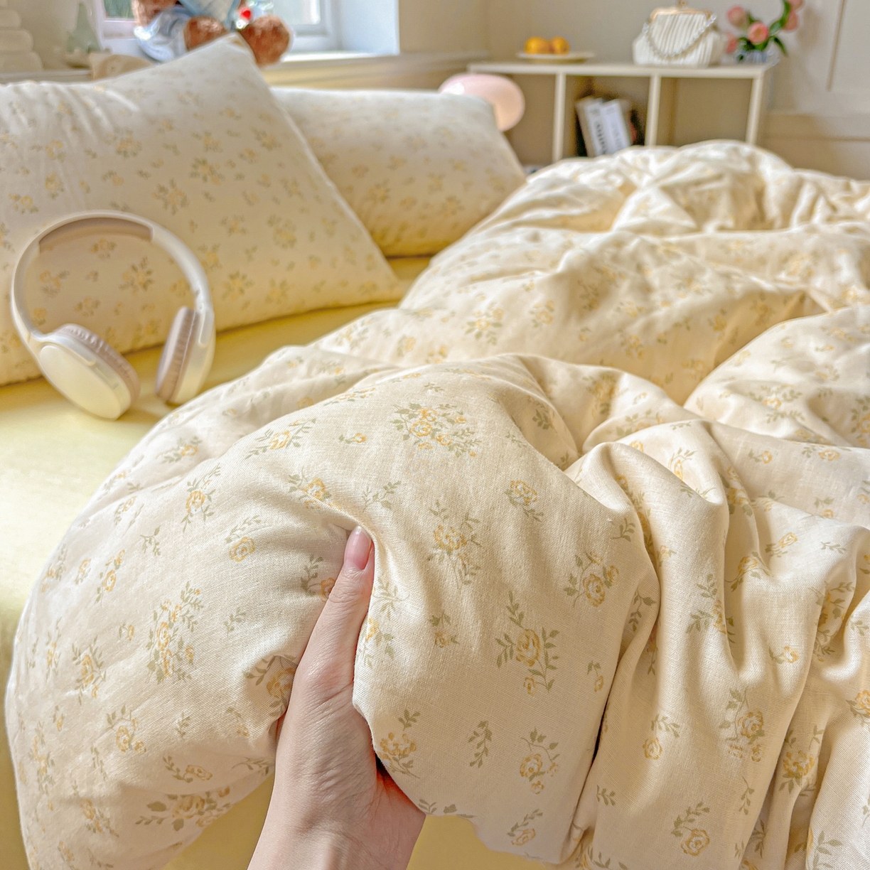 91家纺网 家纺一手货源 找家纺 一比一家纺 2025新款全棉双层纱四件套 小晴天