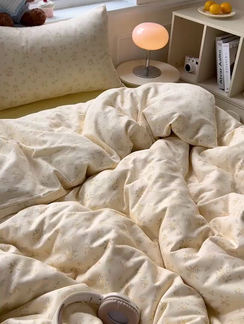 91家纺网 家纺一手货源 找家纺 一比一家纺 2025新款全棉双层纱四件套 小晴天