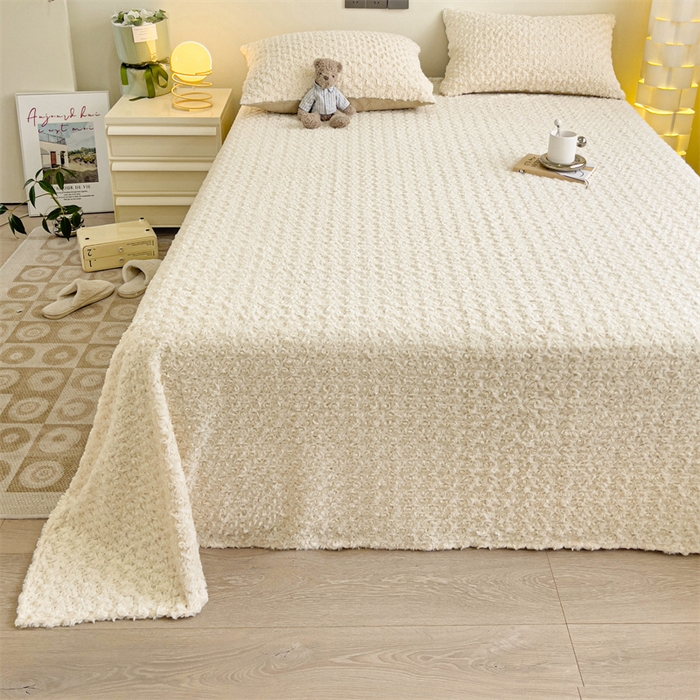 91家纺网 家纺一手货源 找家纺 名兮家居 2025新款立体加厚仿兔绒床单床笠单件 玫瑰-白