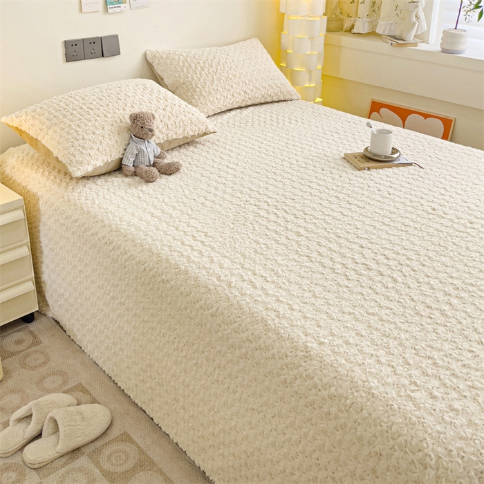 91家纺网 家纺一手货源 找家纺 名兮家居 2025新款立体加厚仿兔绒床单床笠单件 玫瑰-白