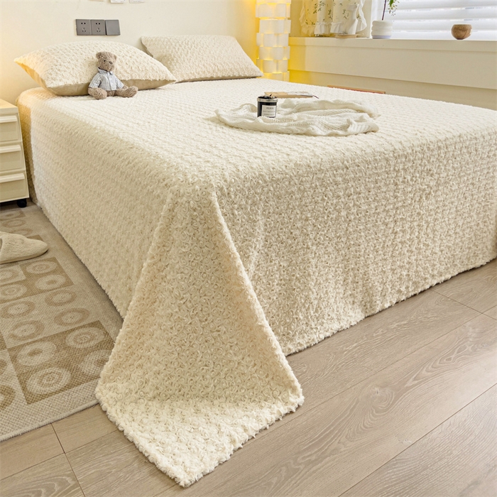 91家纺网 家纺一手货源 找家纺 名兮家居 2025新款立体加厚仿兔绒床单床笠单件 玫瑰-白