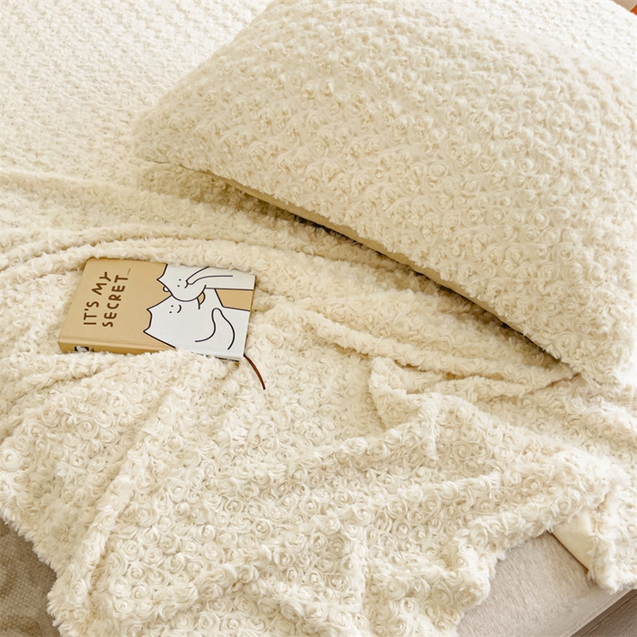 91家纺网 家纺一手货源 找家纺 名兮家居 2025新款立体加厚仿兔绒床单床笠单件 玫瑰-白