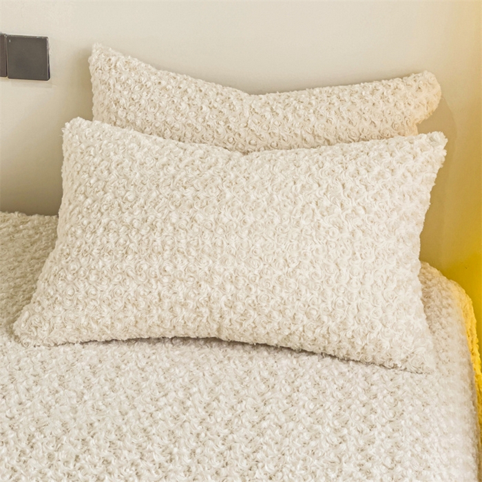 91家纺网 家纺一手货源 找家纺 名兮家居 2025新款立体加厚仿兔绒床单床笠单件 玫瑰-白