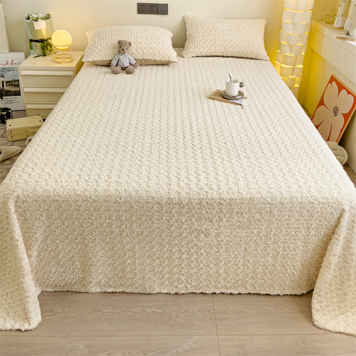 91家纺网 家纺一手货源 找家纺 名兮家居 2025新款立体加厚仿兔绒床单床笠单件 玫瑰-白