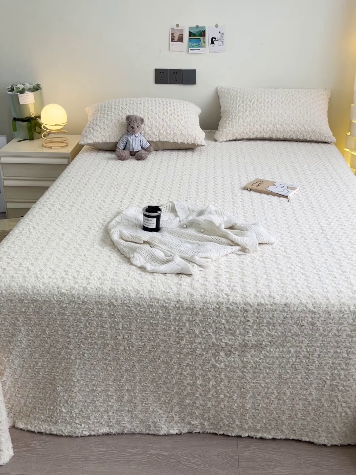 91家纺网 家纺一手货源 找家纺 名兮家居 2025新款立体加厚仿兔绒床单床笠单件 玫瑰-白