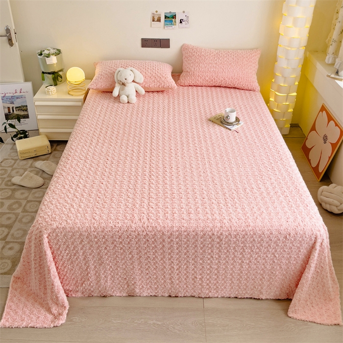 名兮家居 2025新款立体加厚仿兔绒床单床笠单件 玫瑰-粉