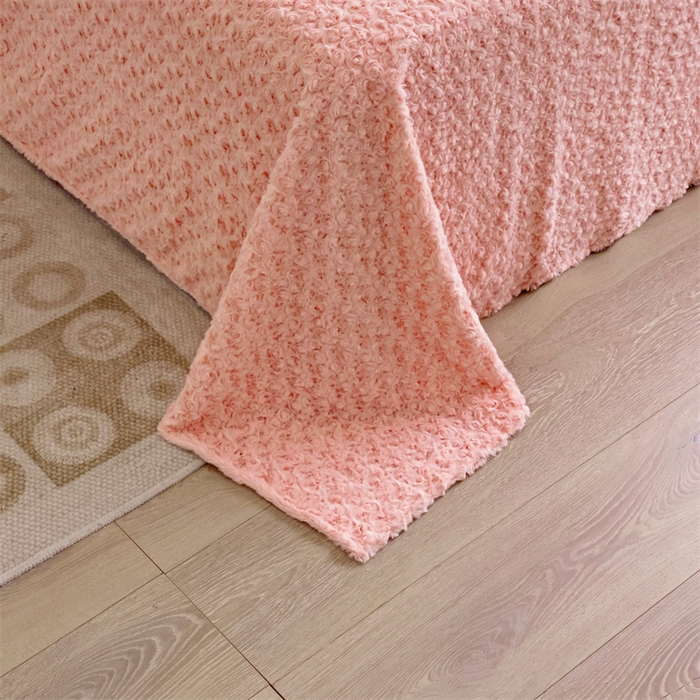 91家纺网 家纺一手货源 找家纺 名兮家居 2025新款立体加厚仿兔绒床单床笠单件 玫瑰-粉