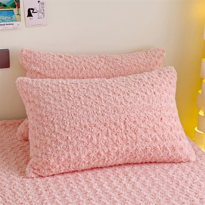 91家纺网 家纺一手货源 找家纺 名兮家居 2025新款立体加厚仿兔绒床单床笠单件 玫瑰-粉