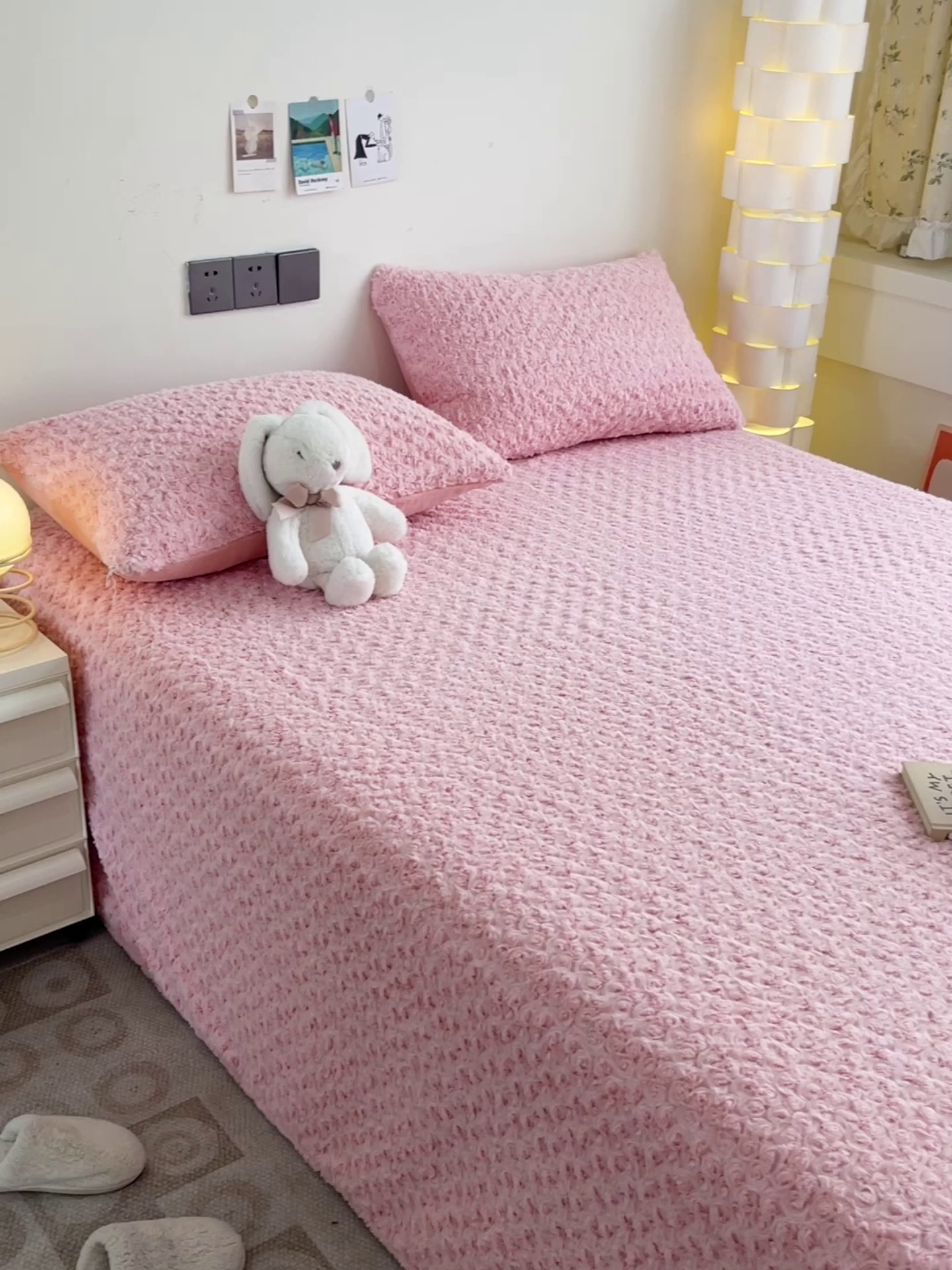 91家纺网 家纺一手货源 找家纺 名兮家居 2025新款立体加厚仿兔绒床单床笠单件 玫瑰-粉