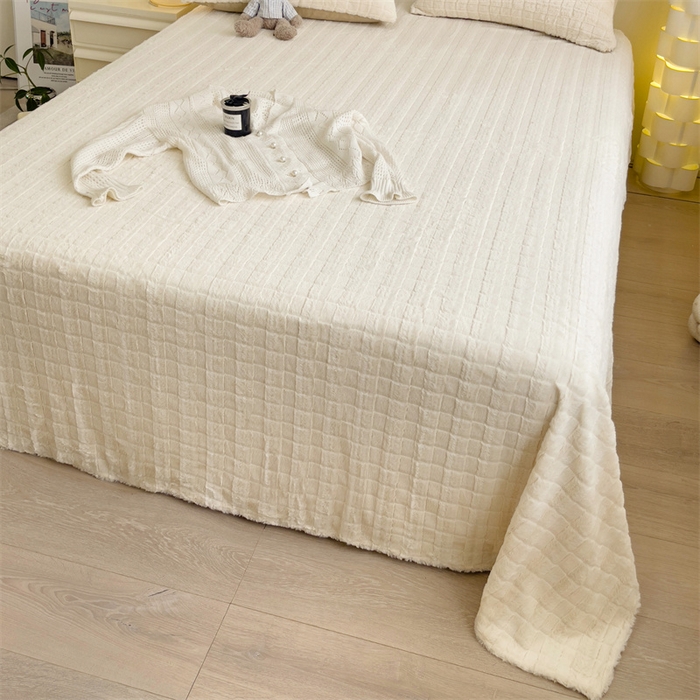 91家纺网 家纺一手货源 找家纺 名兮家居 2025新款立体加厚仿兔绒床单床笠单件 奶油方格