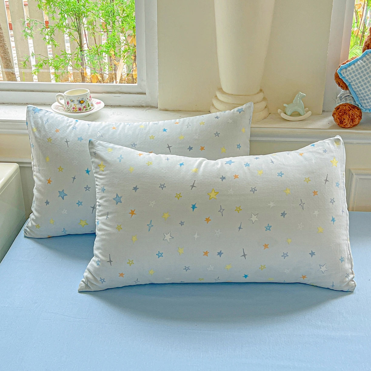 91家纺网 家纺一手货源 找家纺 一比一家纺 2025新款全棉双层纱四件套 星星世界