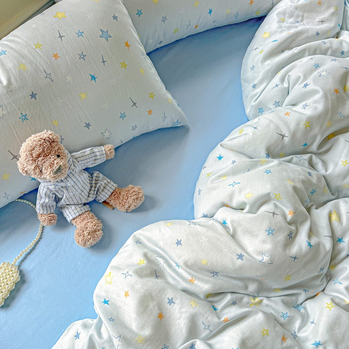 91家纺网 家纺一手货源 找家纺 一比一家纺 2025新款全棉双层纱四件套 星星世界