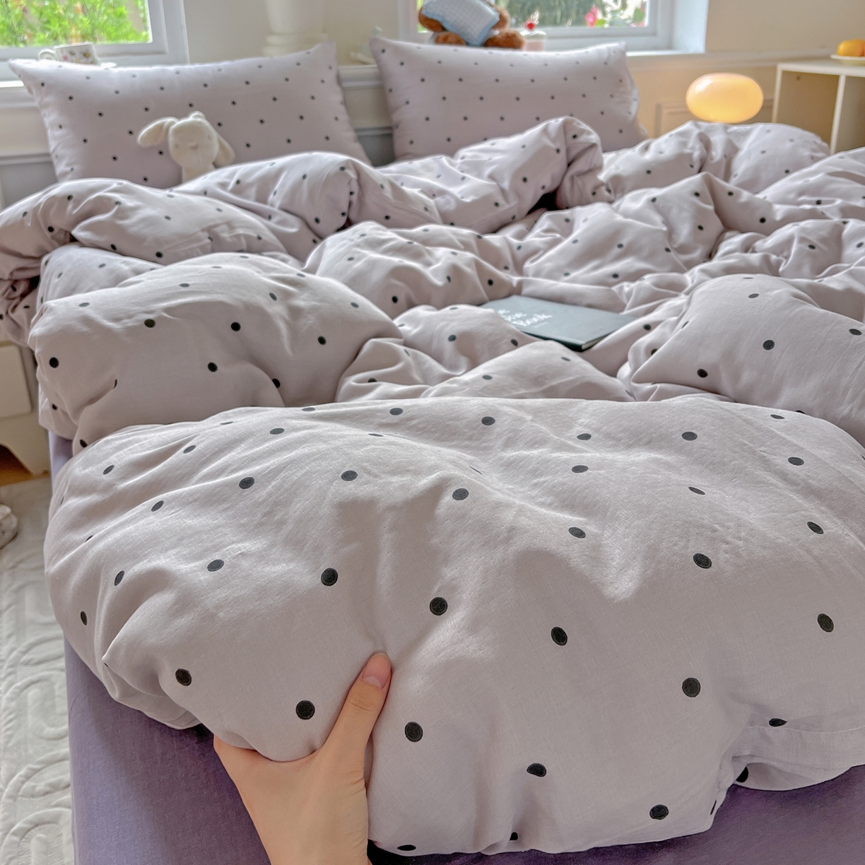 一比一家纺 2025新款全棉双层纱四件套 芋泥啵啵