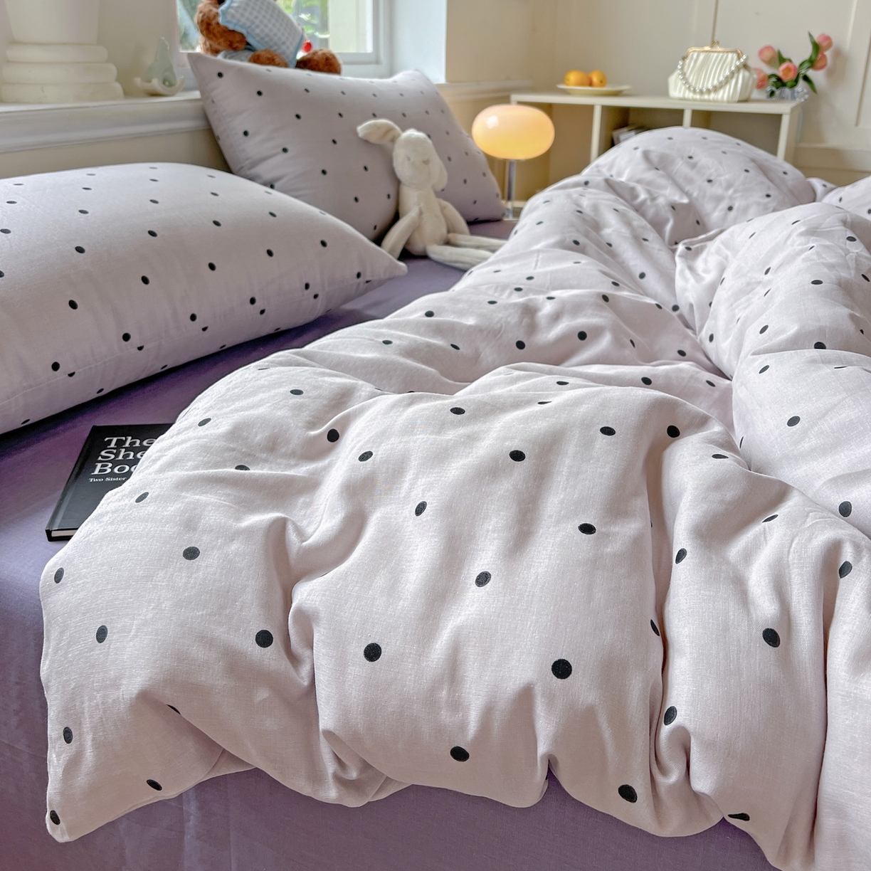 91家纺网 家纺一手货源 找家纺 一比一家纺 2025新款全棉双层纱四件套 芋泥啵啵