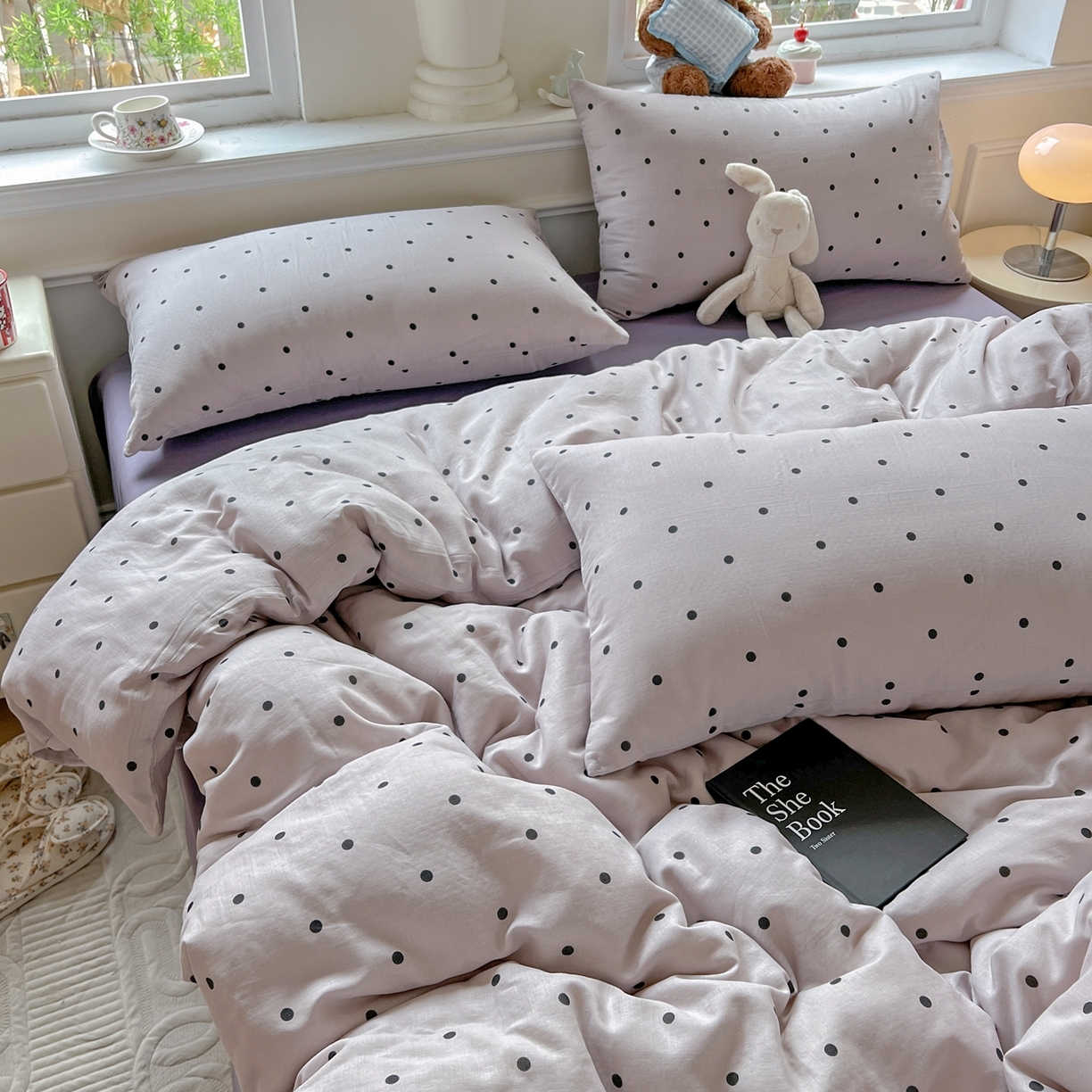 91家纺网 家纺一手货源 找家纺 一比一家纺 2025新款全棉双层纱四件套 芋泥啵啵