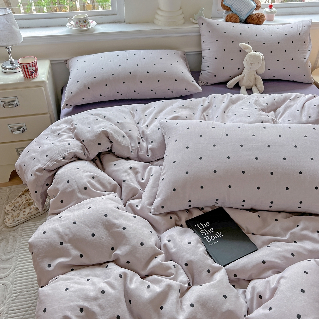 91家纺网 家纺一手货源 找家纺 一比一家纺 2025新款全棉双层纱四件套 芋泥啵啵